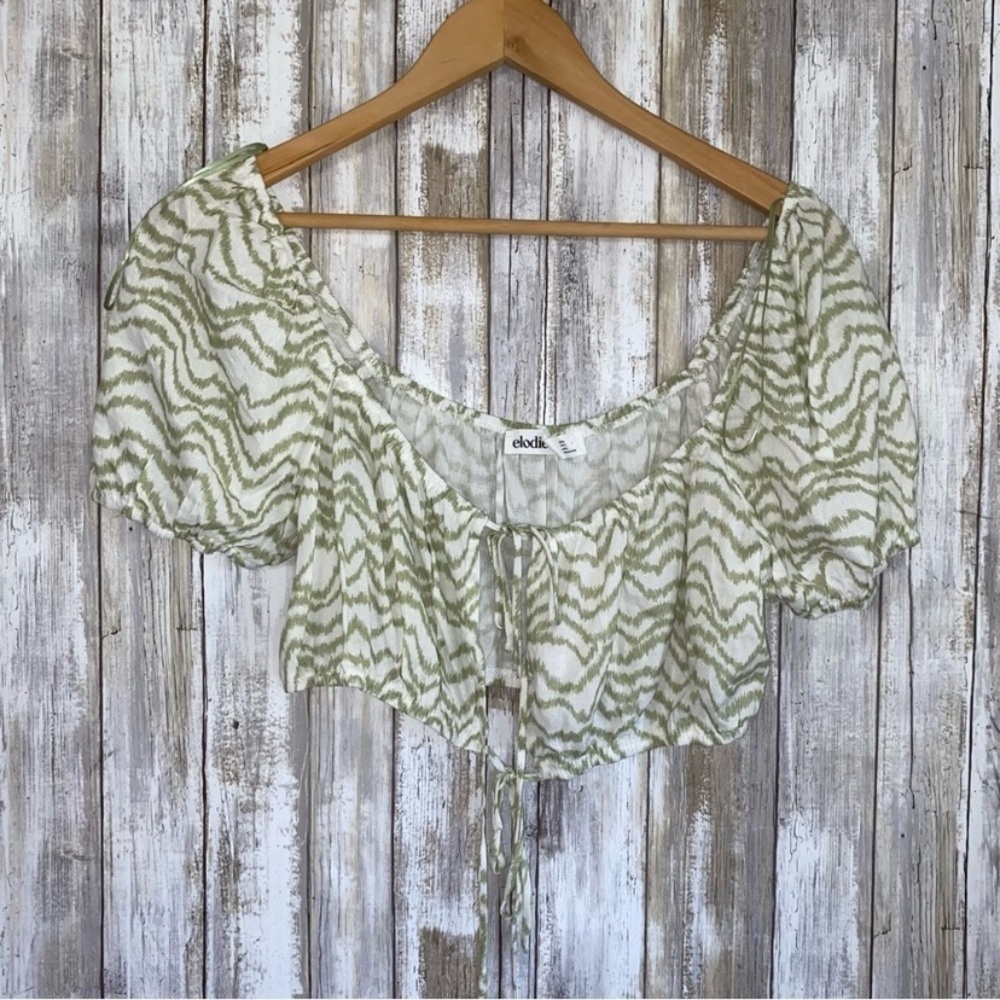 NWT Elodie Green & White Tie Crop - Picture 2 of 6